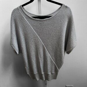 White House Black Market Silver Gray Sequin Bling Batwing Sleeve Sweater Sz S